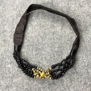 Vtg Carolyn Tanner Belt Beaded Black Gold Braided Adjustable Small Medium 90s‎
